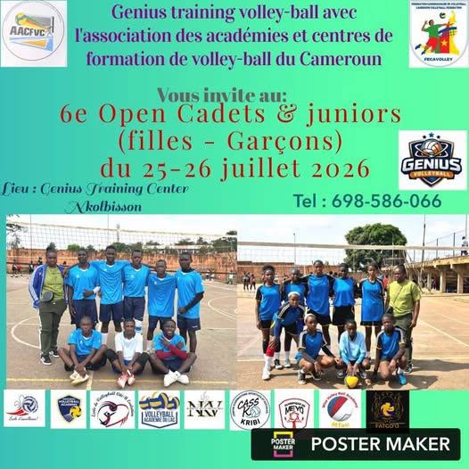 6e Open Cadets & Juniors 2026 – Le rendez-vous des jeunes talents du volleyball Camerounais ; 25 et 26 juillet 2026 au Genius Training Center, Nkolbisson – Yaoundé